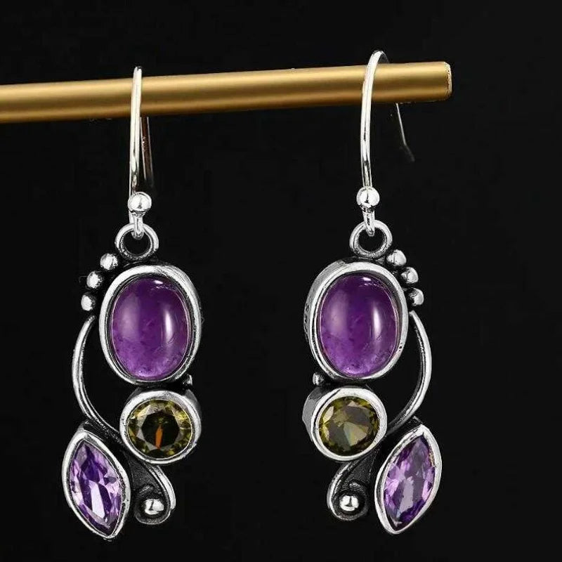 Moonstone Amethyst Peridot Cascade Earrings